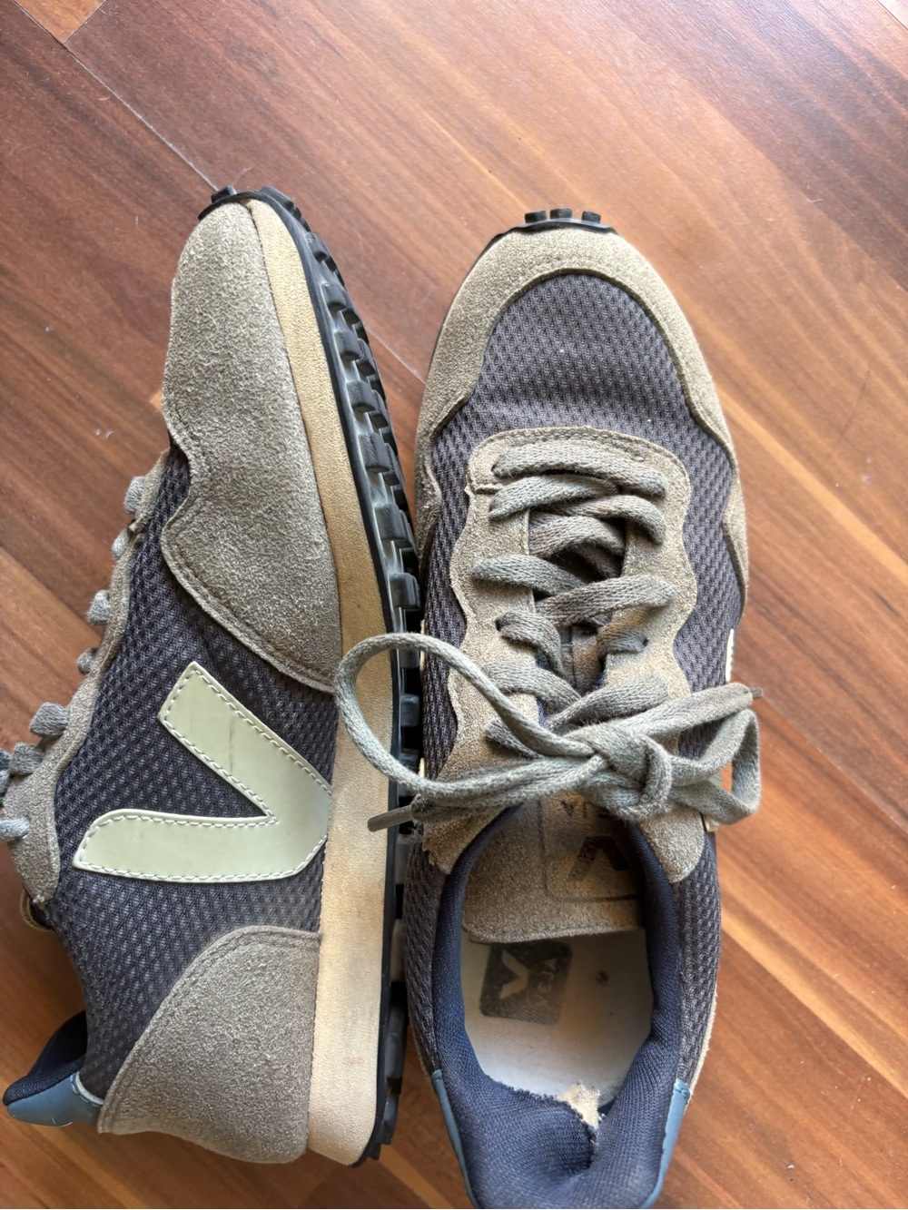 Veja Sneakers in Olive Green and Taupe